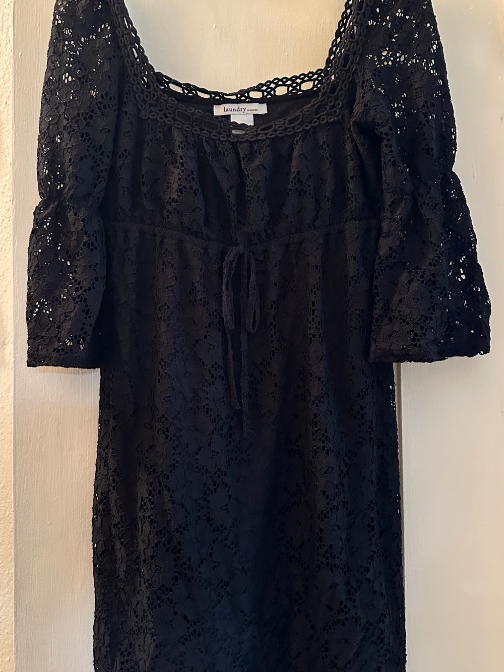 Laundry By Shelli Segal Black Crochet Lace Peasant Tunic